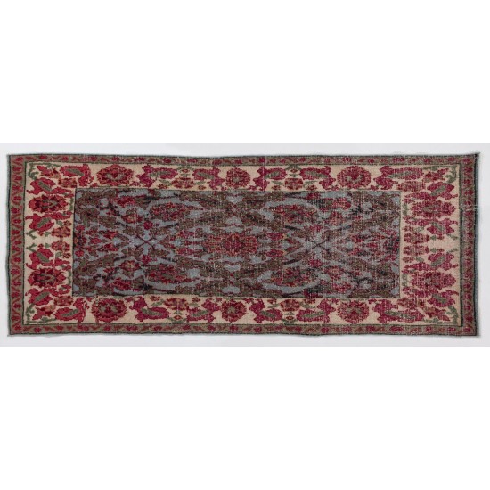 Unusual Floral West Anatolian Runner on Sky Blue Ground