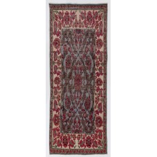 Handmade Floral West Anatolian Runner Rug on Sky Blue Ground