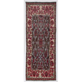 Handmade Floral West Anatolian Runner Rug on Sky Blue Ground