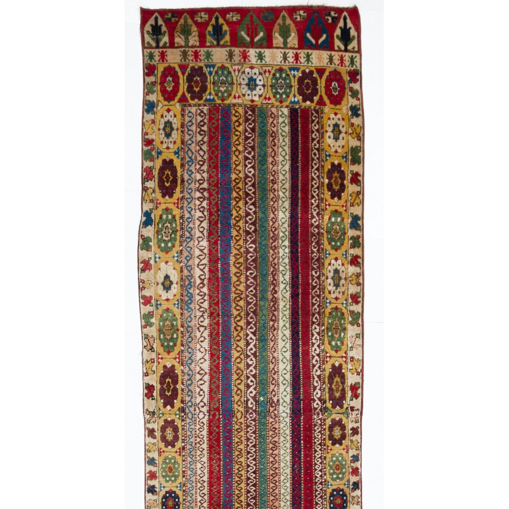 Vintage Konya Runner Rug with All Vegetal Dyes