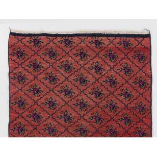 Vintage Handmade Turkish Karapinar Tulu Rug with interlocking flowers, 100% Wool