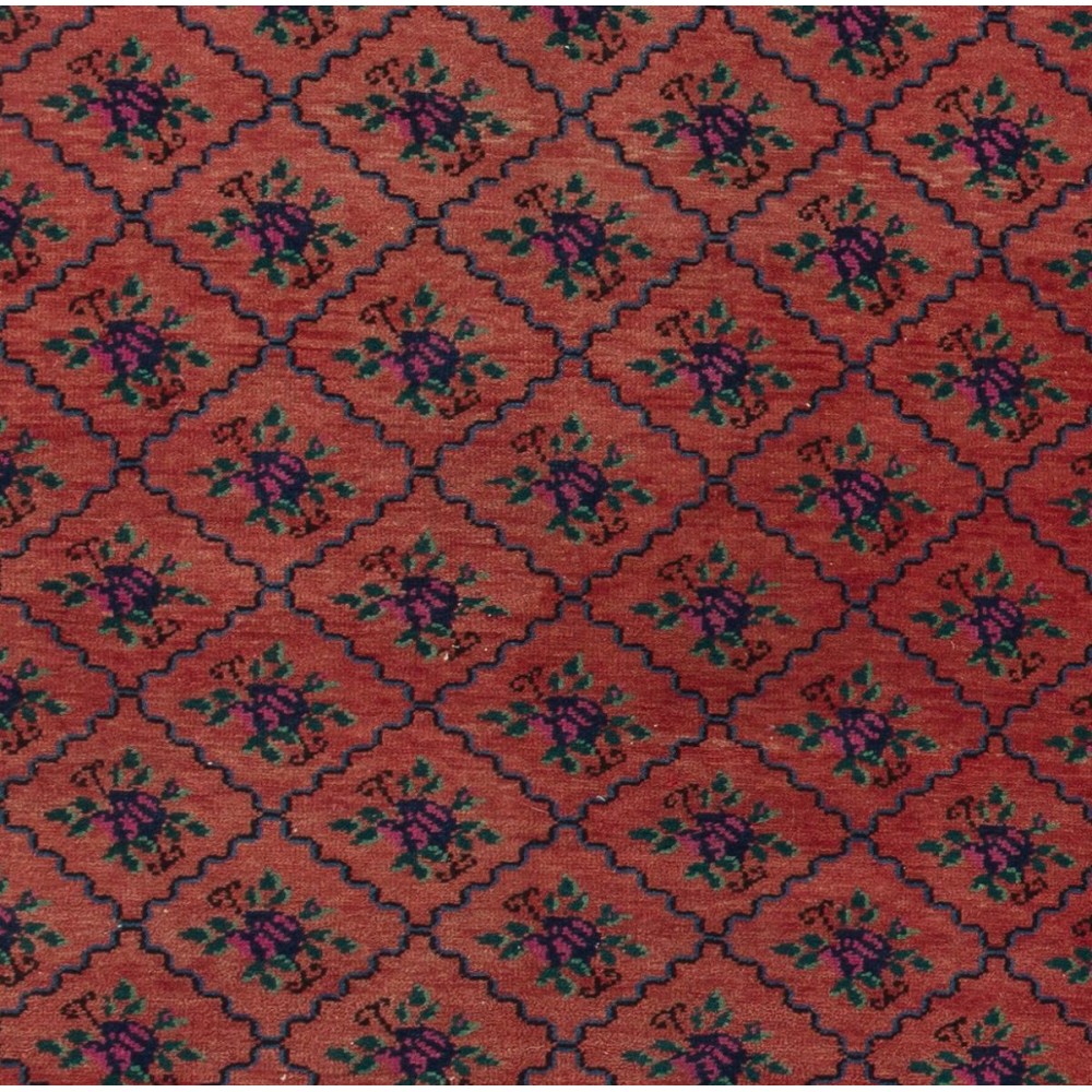 Vintage Handmade Turkish Karapinar Tulu Rug with interlocking flowers, 100% Wool