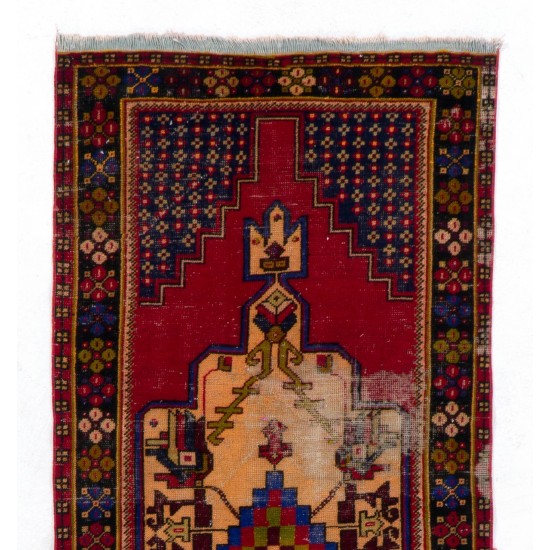 Distressed Vintage Oriental Rug, HandKnotted Wool Carpet Floor Covering Distressed Vintage Oriental Rug, HandKnotted Wool Carpet Floor Covering