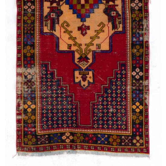 Distressed Vintage Oriental Rug, HandKnotted Wool Carpet Floor Covering
