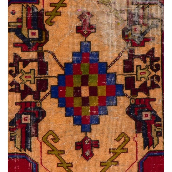 Distressed Vintage Oriental Rug, HandKnotted Wool Carpet Floor Covering Distressed Vintage Oriental Rug, HandKnotted Wool Carpet Floor Covering