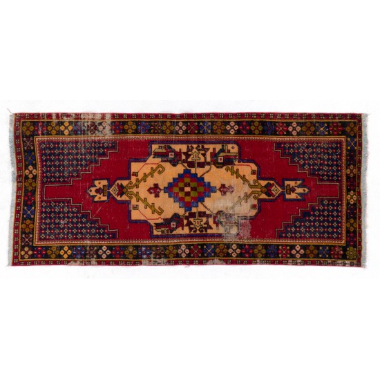 Distressed Vintage Oriental Rug, HandKnotted Wool Carpet Floor Covering Distressed Vintage Oriental Rug, HandKnotted Wool Carpet Floor Covering