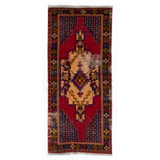 Distressed Vintage Oriental Rug, HandKnotted Wool Carpet Floor Covering Distressed Vintage Oriental Rug, HandKnotted Wool Carpet Floor Covering