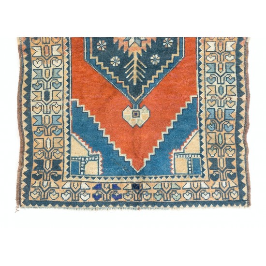 Hand-Knotted Turkish Konya Accent Rug. Vintage Carpet. Wool Floor Covering Hand-Knotted Turkish Konya Accent Rug. Vintage Carpet. Wool Floor Covering