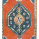 Hand-Knotted Turkish Konya Accent Rug. Vintage Carpet. Wool Floor Covering