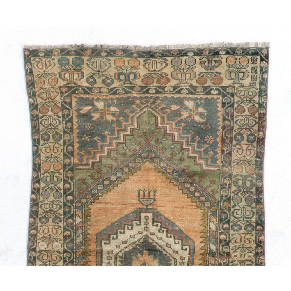 Handmade Vintage Turkish Accent Rug for Country Homes, Rustic, Tribal, Traditional Interiors. Authentic 1950s Floor Covering.