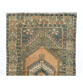 Handmade Vintage Turkish Accent Rug for Country Homes, Rustic, Tribal, Traditional Interiors. Authentic 1950s Floor Covering.