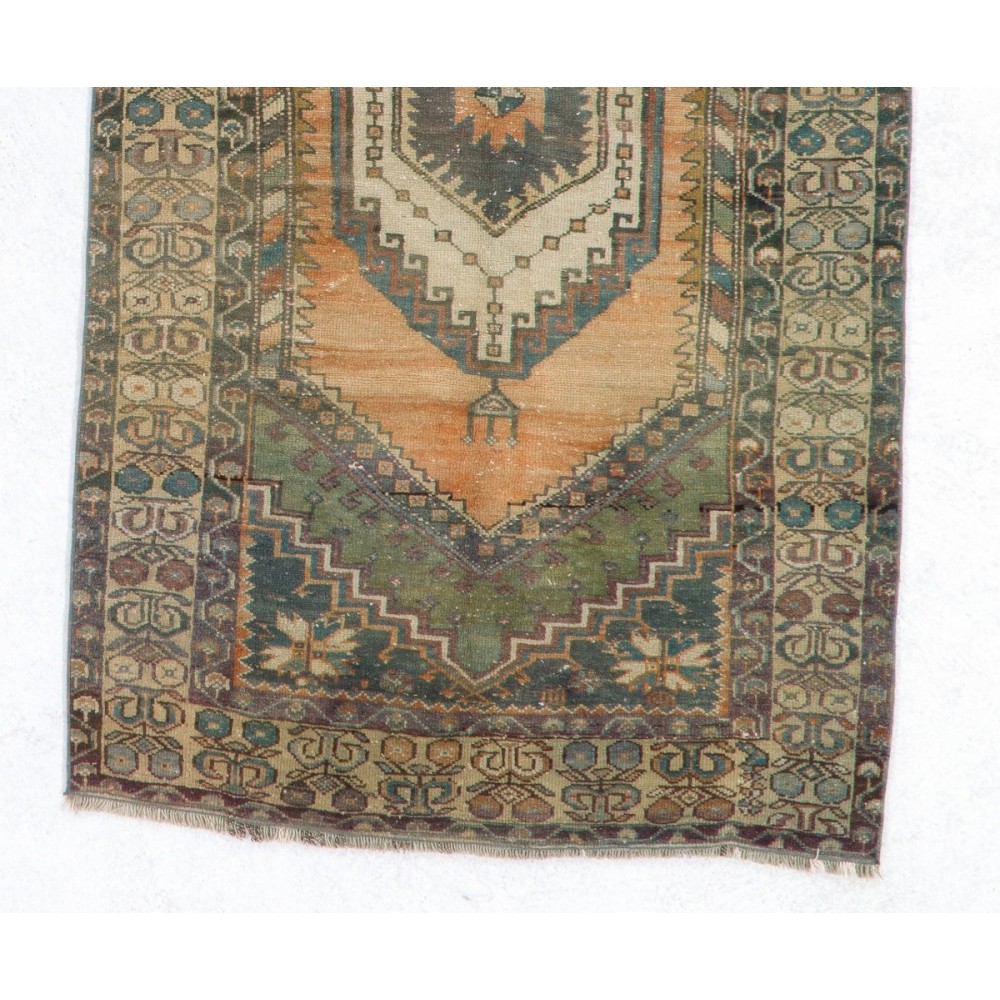 Handmade Vintage Turkish Accent Rug for Country Homes, Rustic, Tribal, Traditional Interiors. Authentic 1950s Floor Covering.