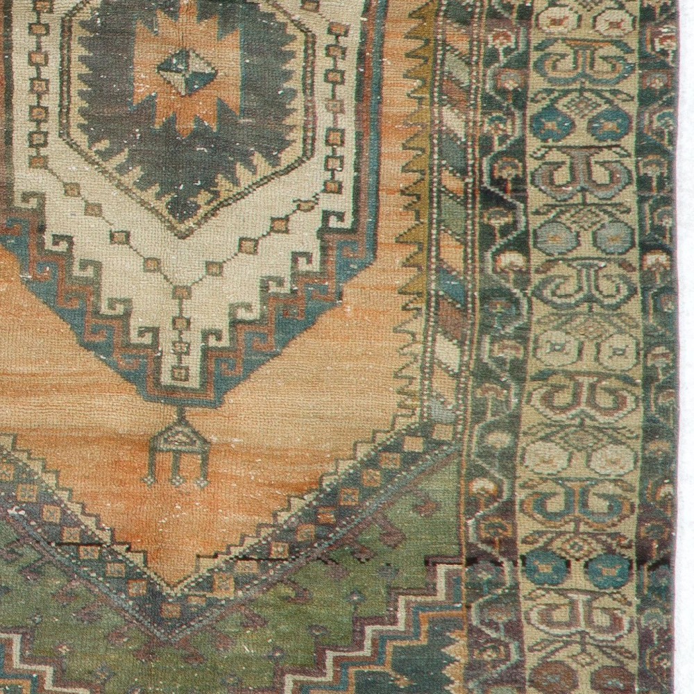 Handmade Vintage Turkish Accent Rug for Country Homes, Rustic, Tribal, Traditional Interiors. Authentic 1950s Floor Covering.