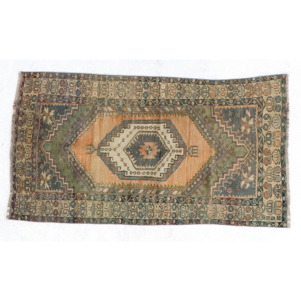 Handmade Vintage Turkish Accent Rug for Country Homes, Rustic, Tribal, Traditional Interiors. Authentic 1950s Floor Covering.