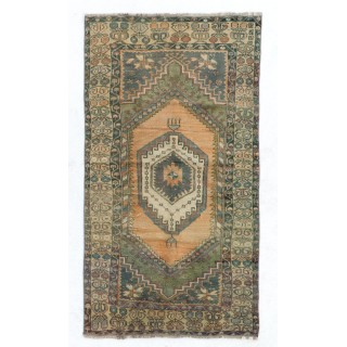 Handmade Vintage Turkish Accent Rug for Country Homes, Rustic, Tribal, Traditional Interiors. Authentic 1950s Floor Covering.