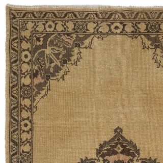 Vintage Hand-Knotted Turkish Wool Accent Rug in Beige and Brown Vintage Hand-Knotted Turkish Wool Accent Rug in Beige and Brown