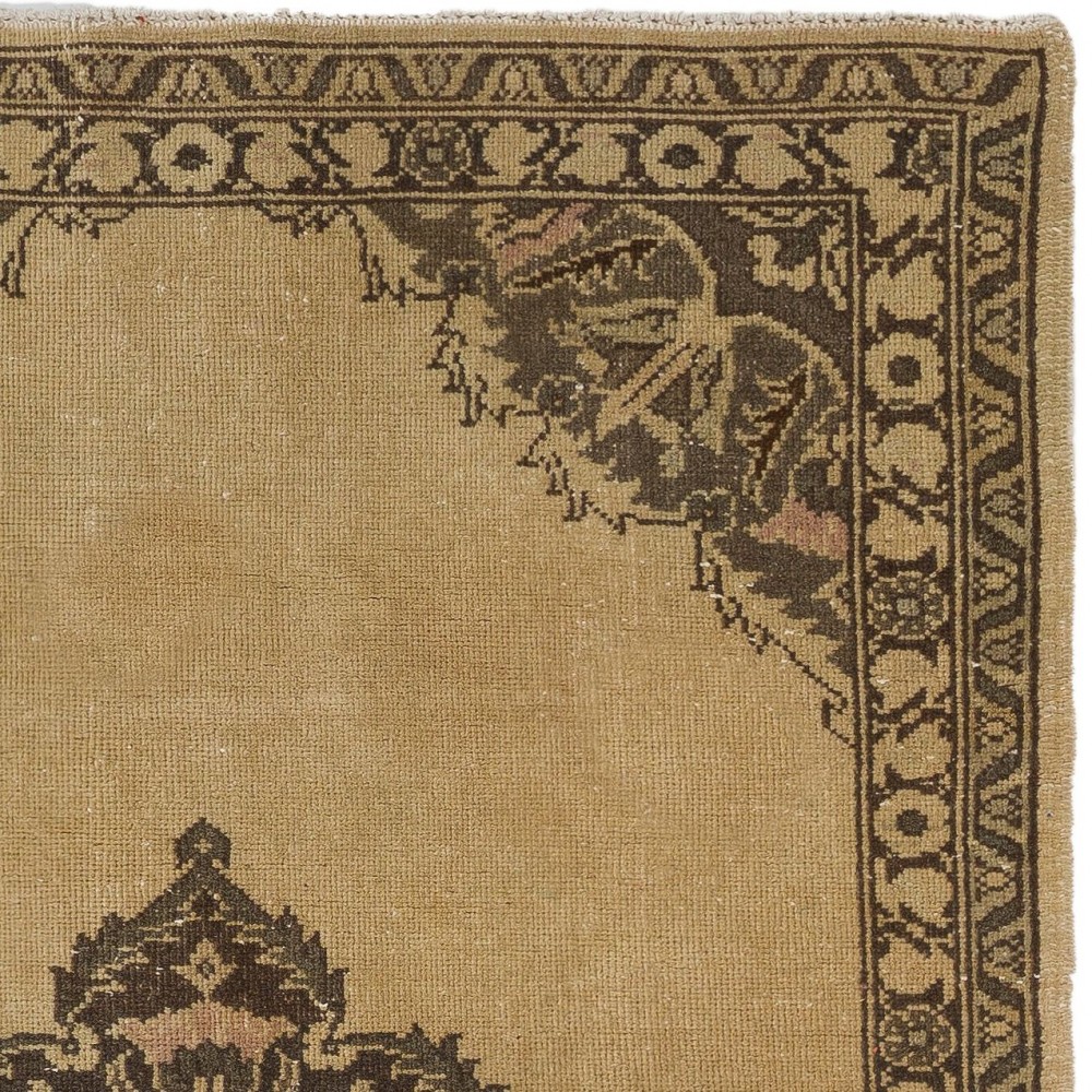 Vintage Hand-Knotted Turkish Wool Accent Rug in Beige and Brown Vintage Hand-Knotted Turkish Wool Accent Rug in Beige and Brown