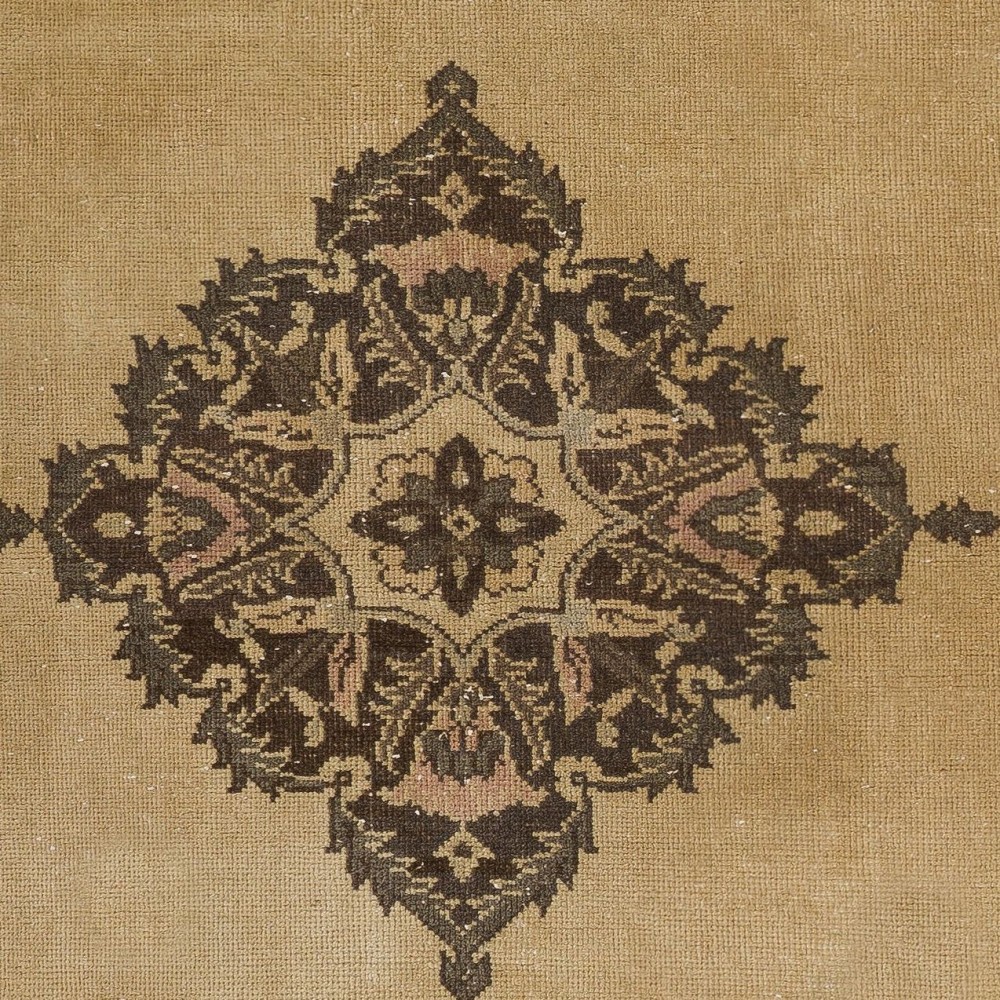 Vintage Hand-Knotted Turkish Wool Accent Rug in Beige and Brown Vintage Hand-Knotted Turkish Wool Accent Rug in Beige and Brown