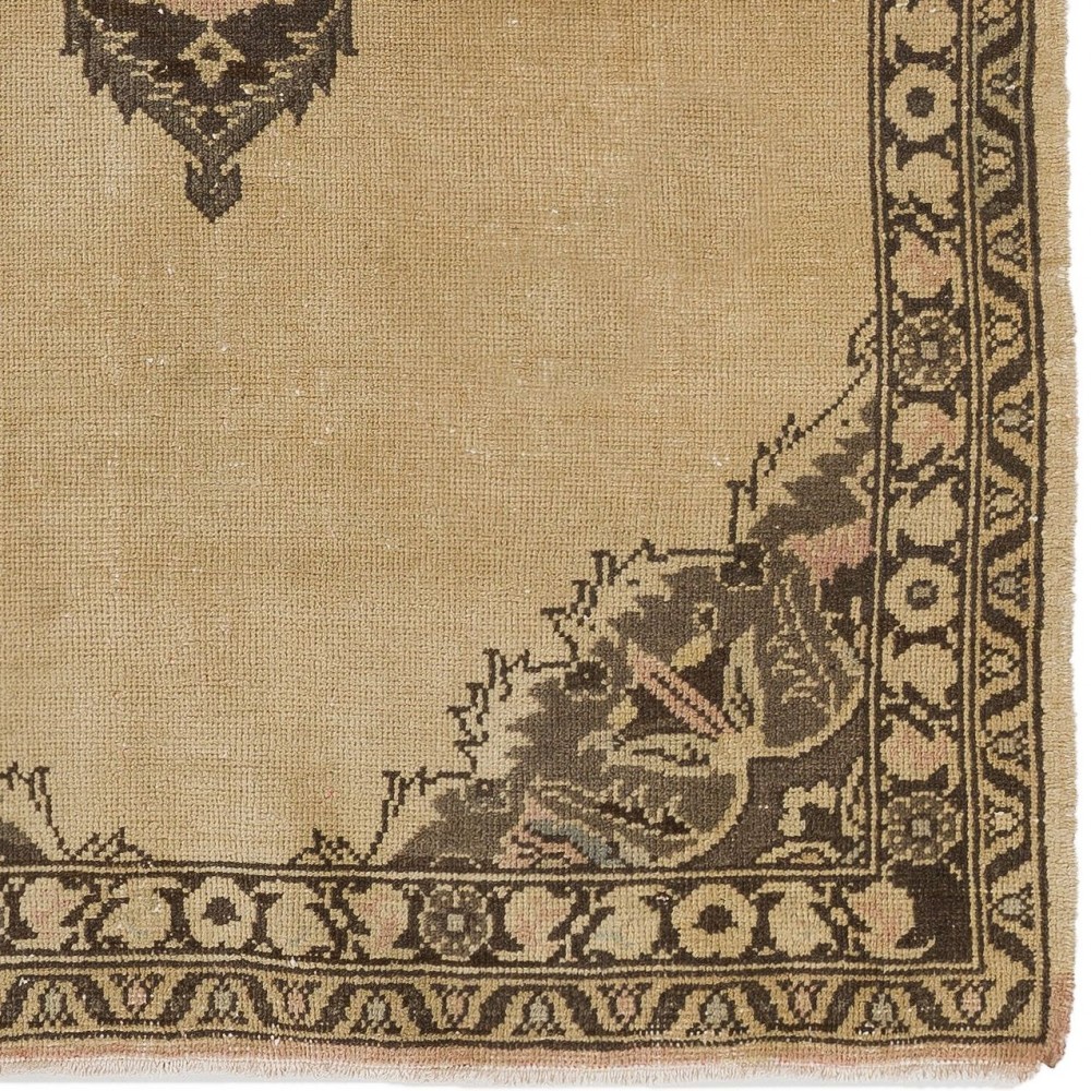 Vintage Hand-Knotted Turkish Wool Accent Rug in Beige and Brown Vintage Hand-Knotted Turkish Wool Accent Rug in Beige and Brown