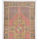 Vintage Handmade Turkish Village Rug, Soft Red, Mustard Yellow, Green, Gray