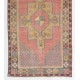 Vintage Handmade Turkish Village Rug, Soft Red, Mustard Yellow, Green, Gray