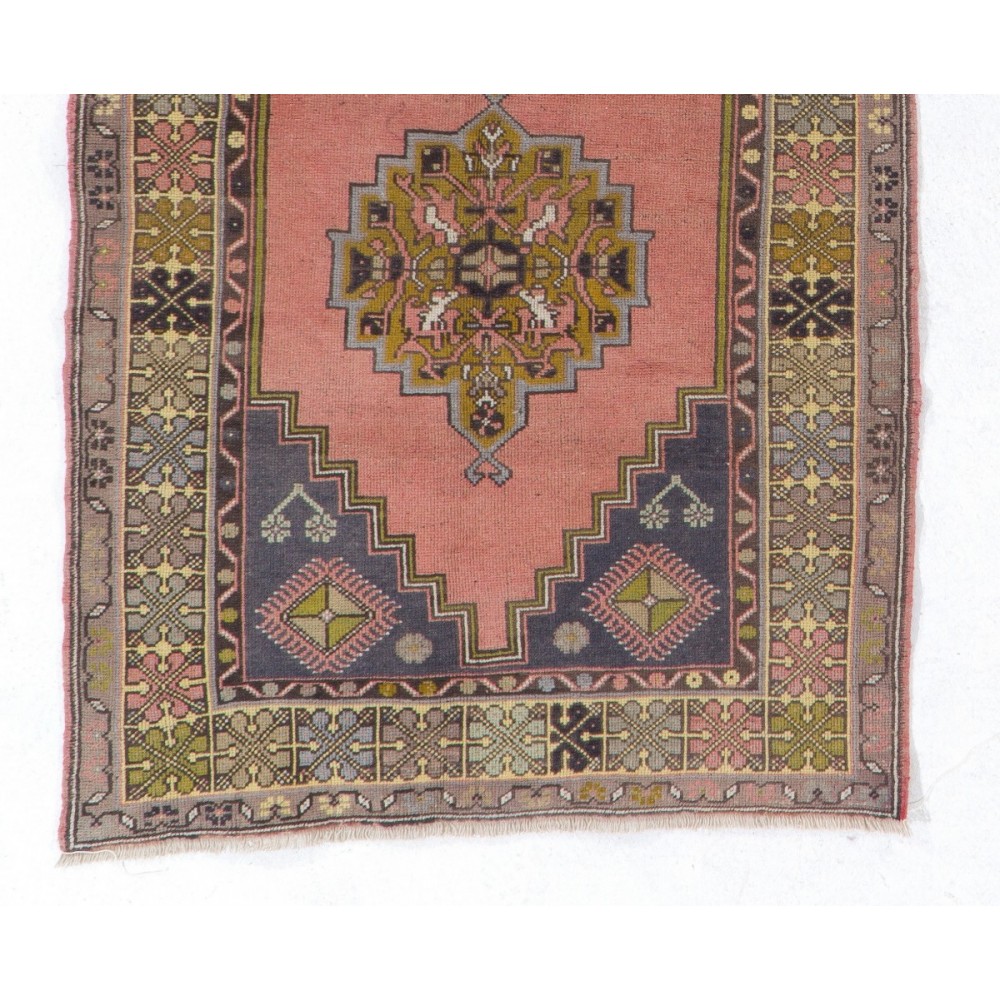 One-Of-a-Kind Midcentury Rug. Vintage Hand-Knotted Oriental Carpet. Wool Floor Covering