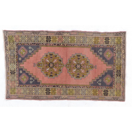 One-Of-a-Kind Midcentury Rug. Vintage Hand-Knotted Oriental Carpet. Wool Floor Covering