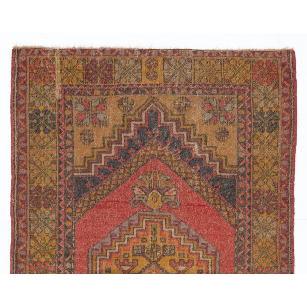 Vintage Hand Knotted Turkish Area Rug, Authentic 1950s Floor Covering, Carpet