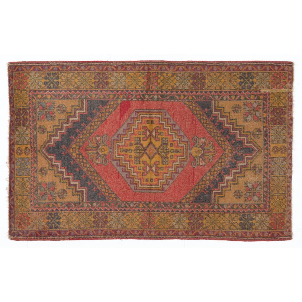 Vintage Hand Knotted Turkish Area Rug, Authentic 1950s Floor Covering, Carpet