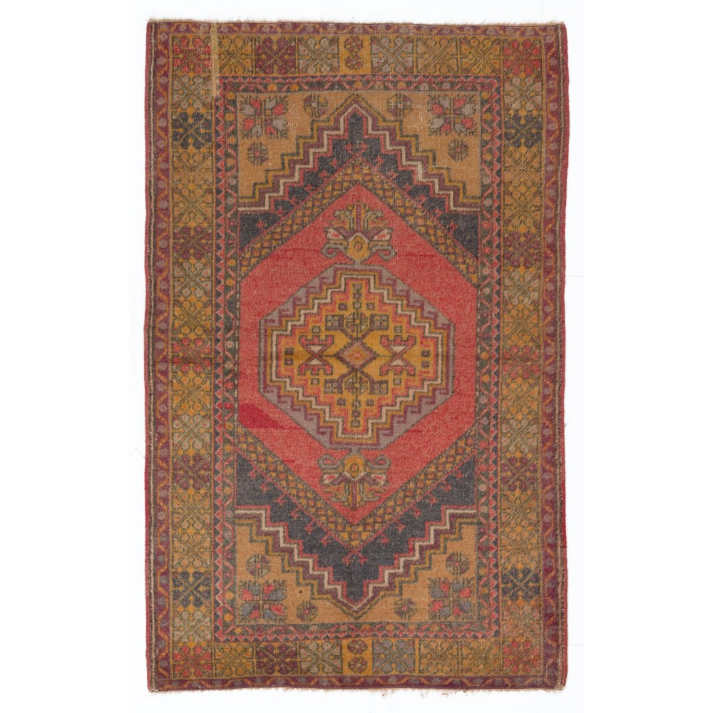 Vintage Hand Knotted Turkish Area Rug, Authentic 1950s Floor Covering, Carpet