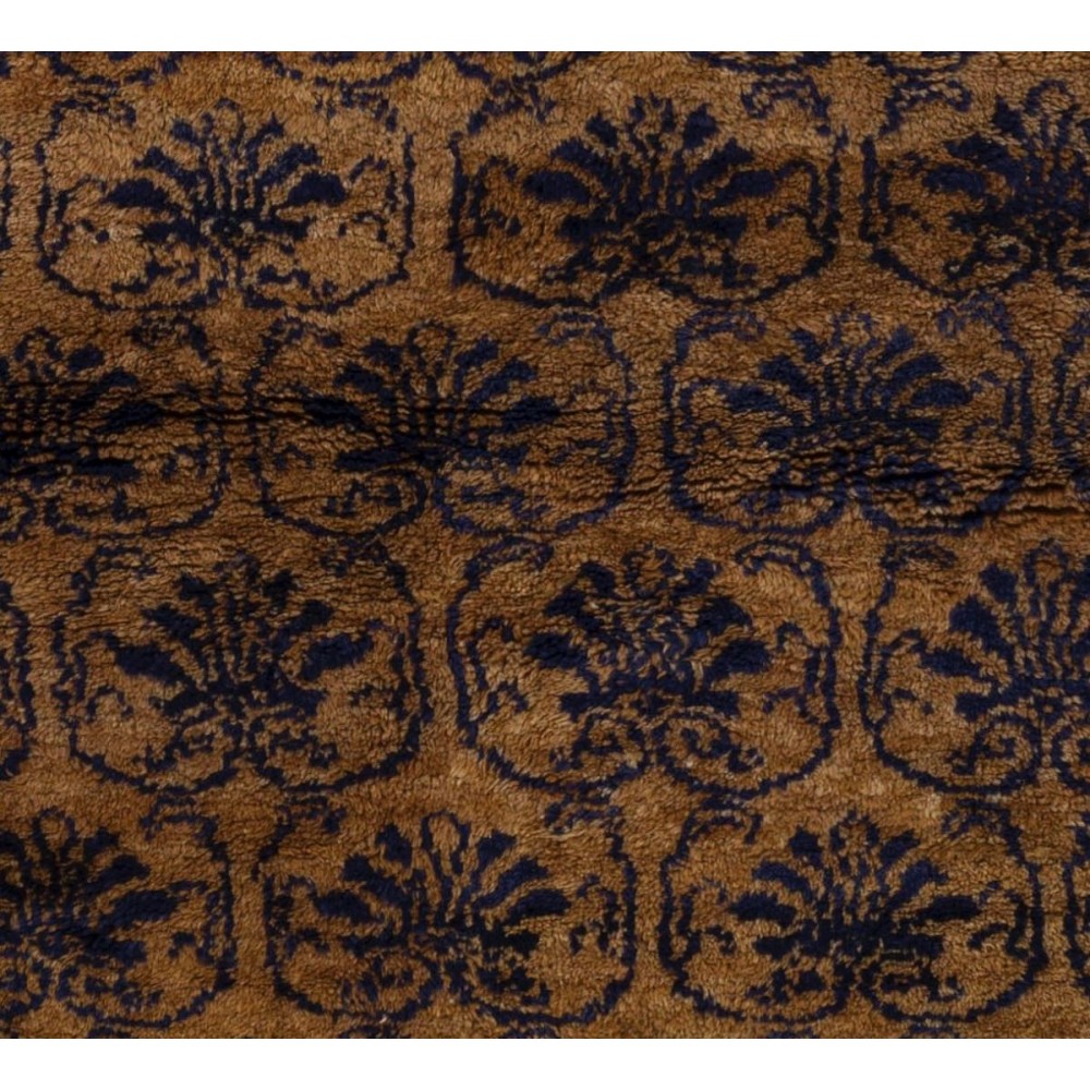 Vintage Hand Knotted One-of-a-Kind Turkish Tulu Wool Rug in Camel and Navy