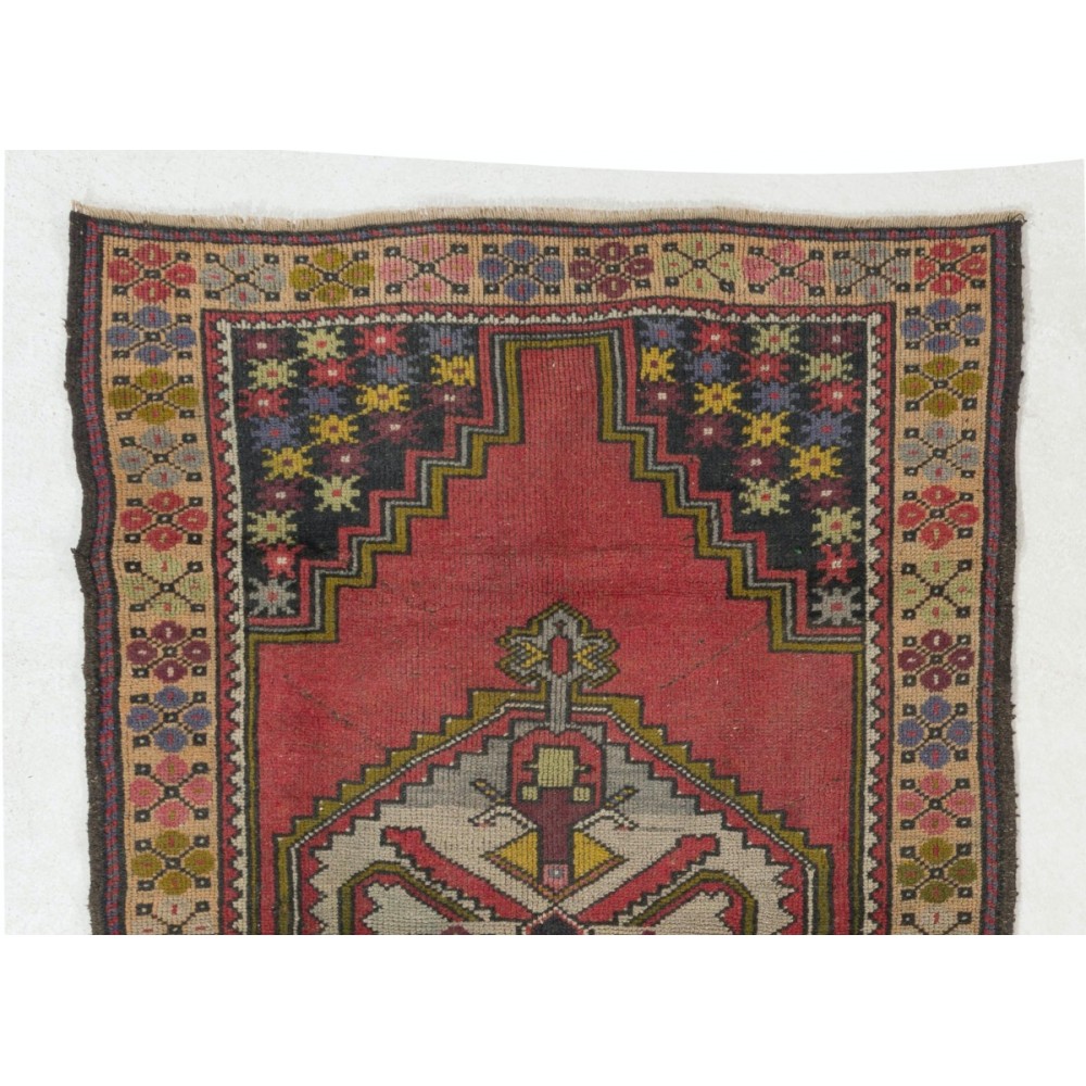Vintage Traditional Anatolian Accent Rug with Pleasing Colors, circa 1950, Hand-Knotted Village Wool Carpet