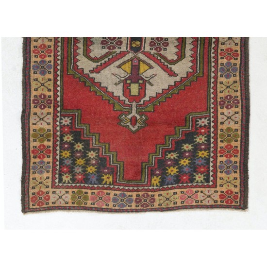 One-of-a-Kind Vintage Traditional Central Anatolian Accent Rug with Pleasing Colors, circa 1950, Hand-Knotted Village Wool Carpet