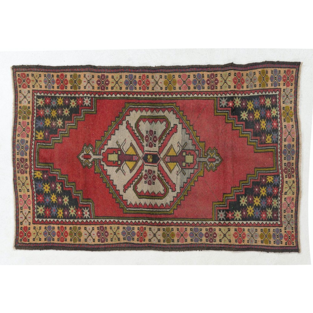 Vintage Traditional Anatolian Accent Rug with Pleasing Colors, circa 1950, Hand-Knotted Village Wool Carpet