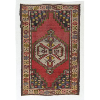 Vintage Traditional Anatolian Accent Rug with Pleasing Colors, circa 1950, Hand-Knotted Village Wool Carpet