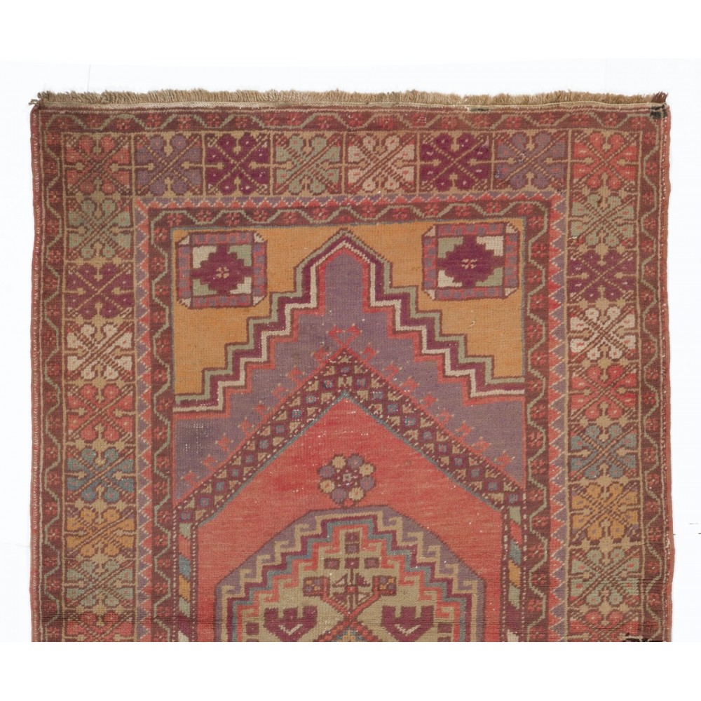 Vintage Turkish Village Rug, Unique Hand Knotted Wool Carpet