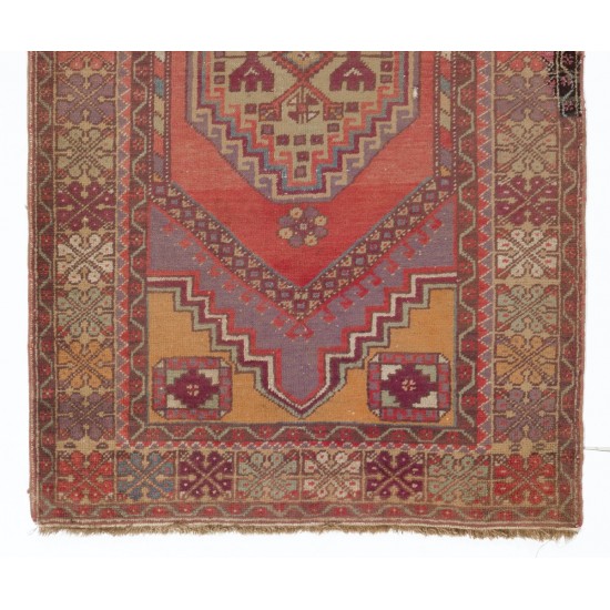Vintage Turkish Village Rug, One of a Kind Hand Knotted Wool Carpet