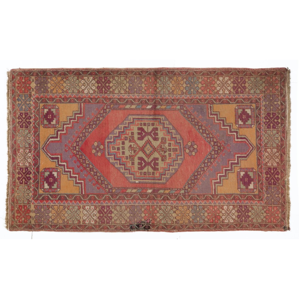 Vintage Turkish Village Rug, Unique Hand Knotted Wool Carpet