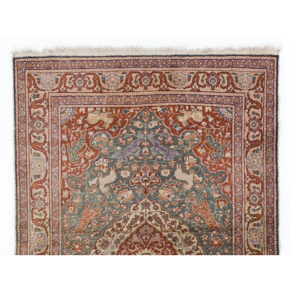 Art Silk Antique Handmade Anatolian Hunting Rug
