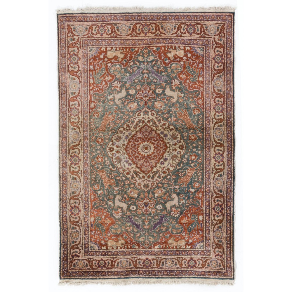 Art Silk Antique Handmade Anatolian Hunting Rug