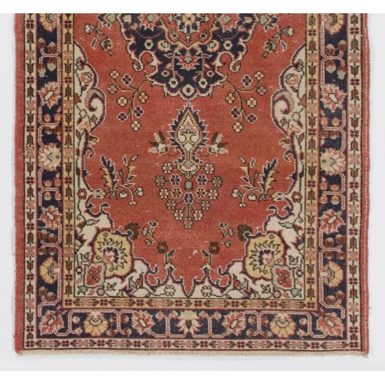 One-of-a-Kind Vintage Hand-Knotted Turkish Rug in Red and Ivory