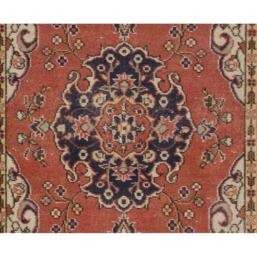 One-of-a-Kind Vintage Hand-Knotted Turkish Rug in Red and Ivory