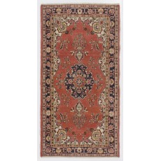 One-of-a-Kind Vintage Hand-Knotted Turkish Rug in Red and Ivory