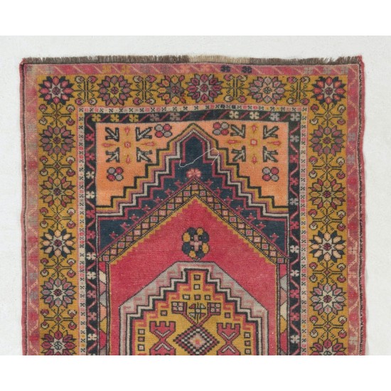 Authentic One of a Kind Handmade Vintage Turkish Village Rug, Soft Wool Pile