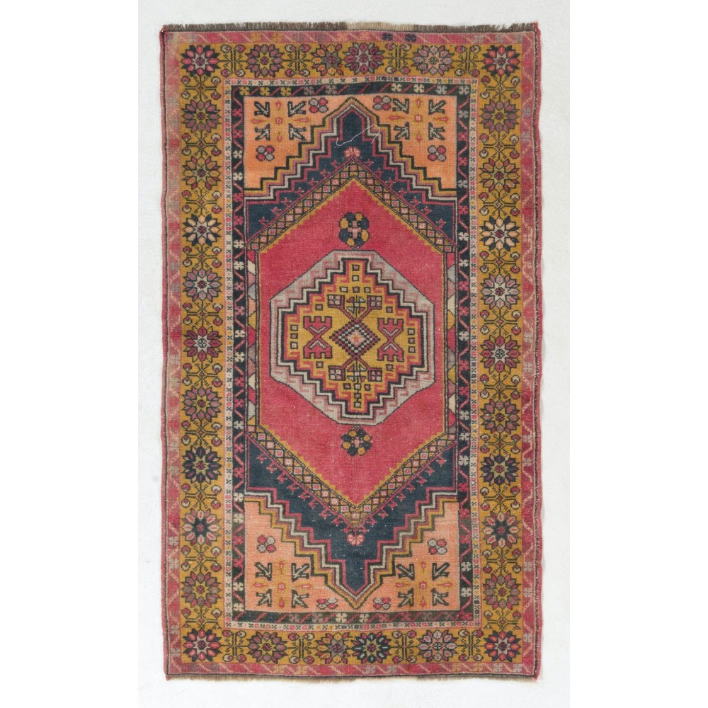 Authentic Handmade Vintage Turkish Village Rug, Soft Wool Pile