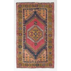 Vintage Handmade Turkish Village Rug, Soft Wool Pile