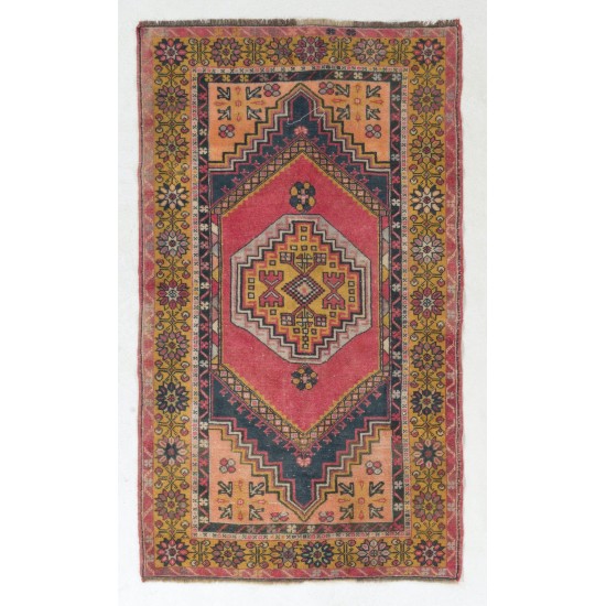 Authentic One of a Kind Handmade Vintage Turkish Village Rug, Soft Wool Pile Authentic One of a Kind Handmade Vintage Turkish Village Rug, Soft Wool Pile