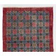 Vintage Hand Knotted Turkish Floral Rug in Red and Blue