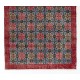 Vintage Hand Knotted Turkish Floral Rug in Red and Blue