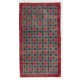Vintage Hand Knotted Turkish Floral Rug in Red and Blue